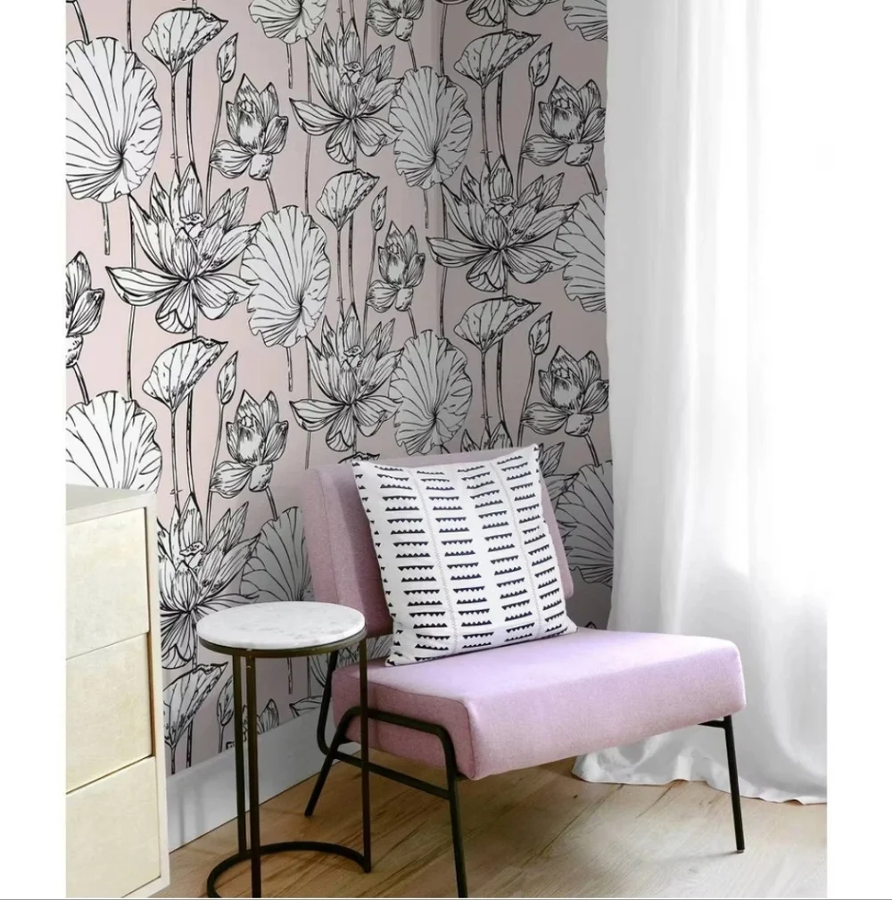 NextWall Lotus Floral Peel and Stick Wallpaper Light Pink